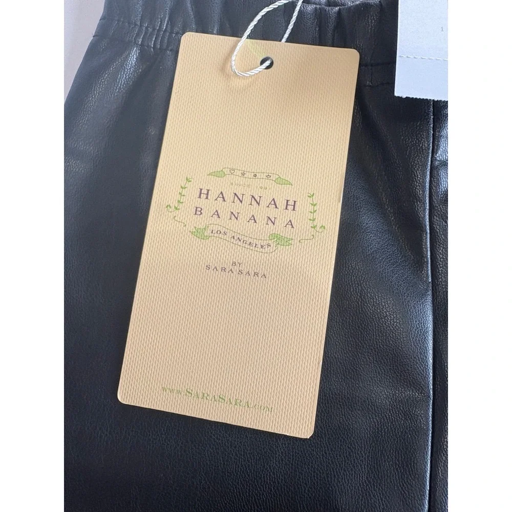 Hannah Banana Girls Black Faux Leather Leggings Size 4 NWT Elastic Waist Pants